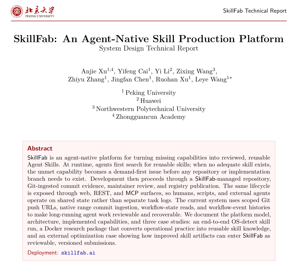 SkillFab technical report first page abstract preview